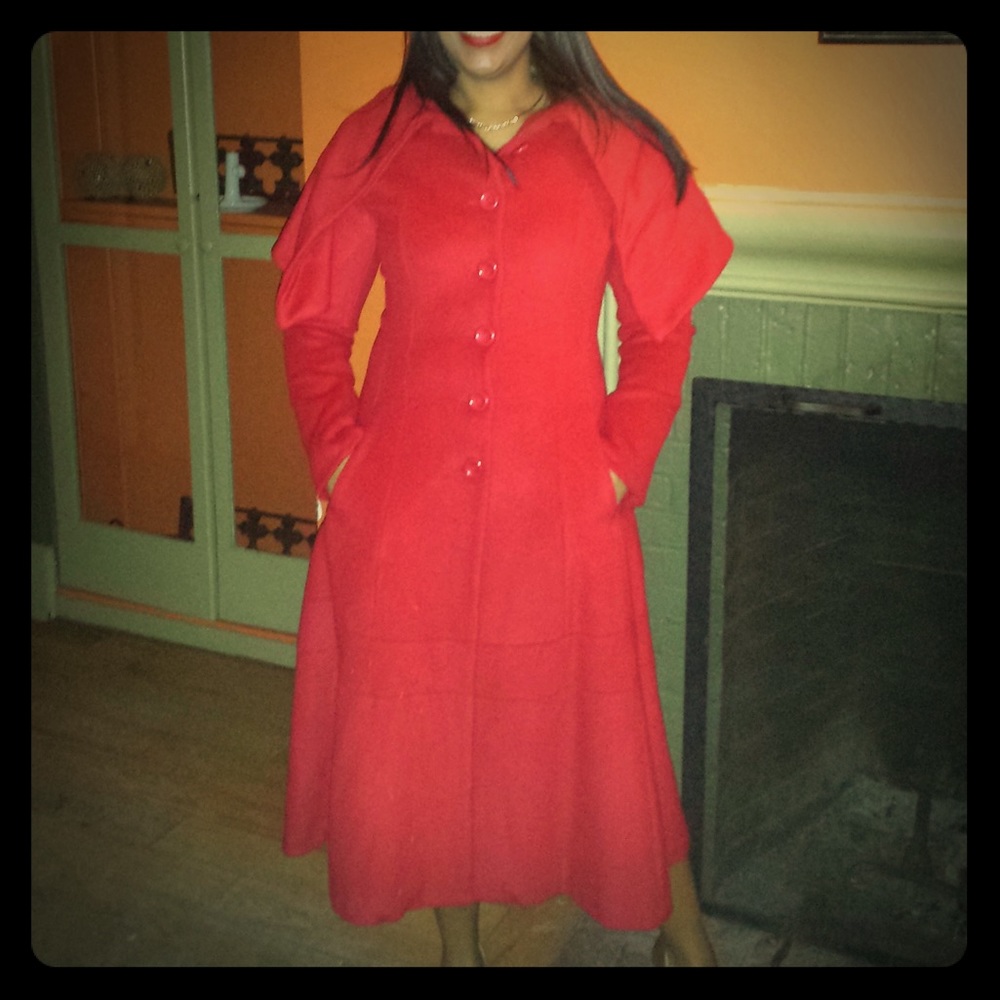 Cashmere Red Cape Coat - Picture 1 of 1